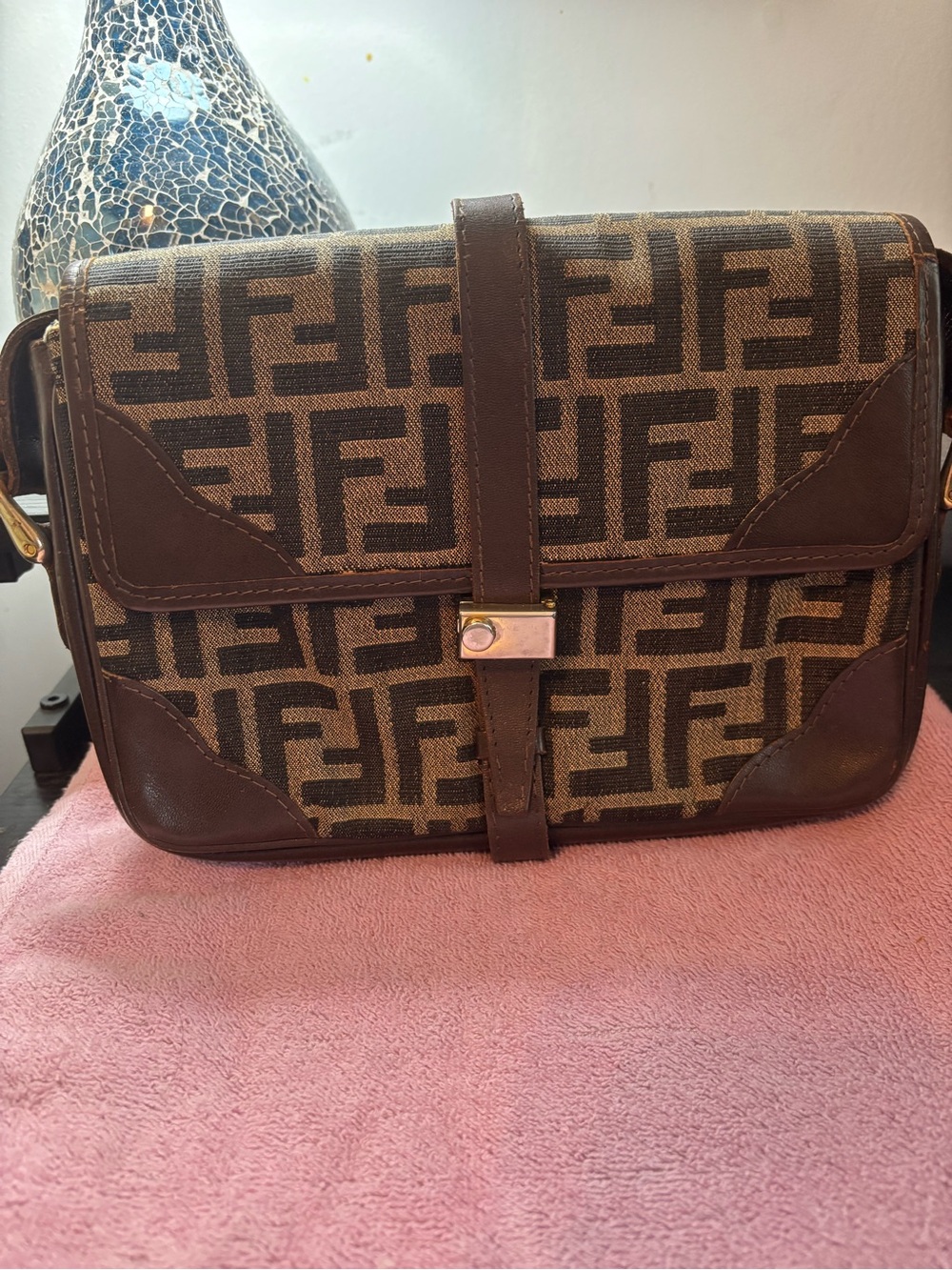 Auth Vintage Fendi Zucca FF Monogram Canvas Flap Shoulder Crossbody Bag
